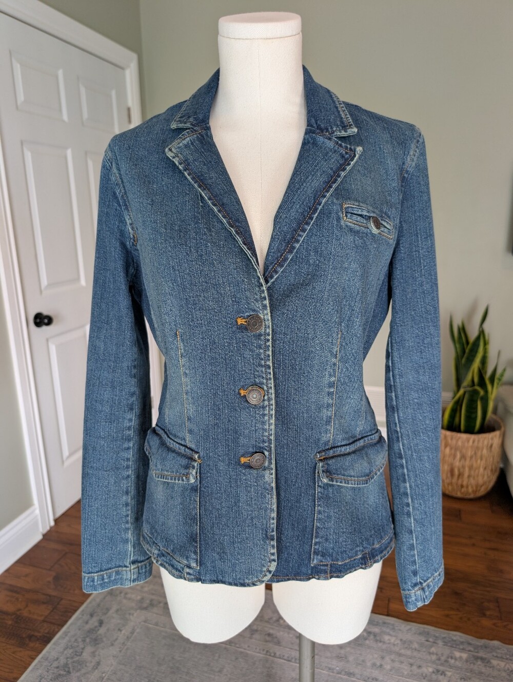 New York & Company Y2K Women's Denim Blazer Jacket Blue Size 10